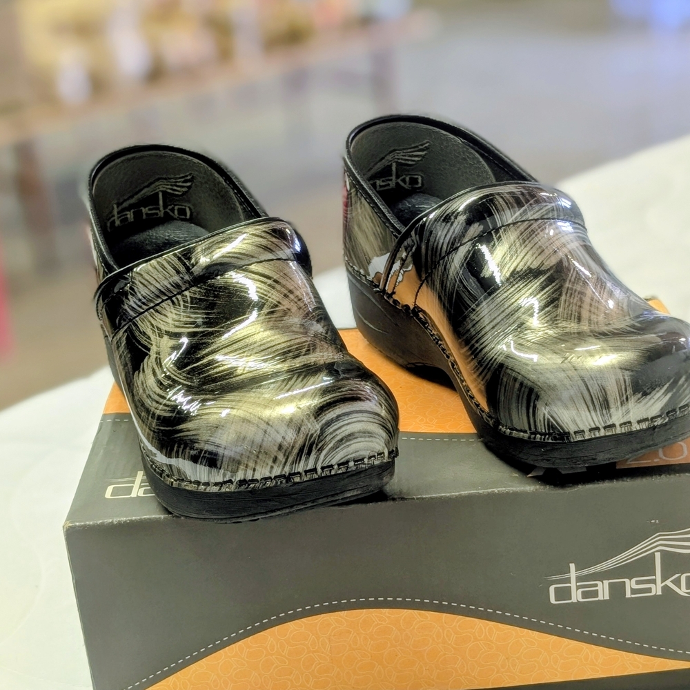 Dansko Black and Silver Clogs